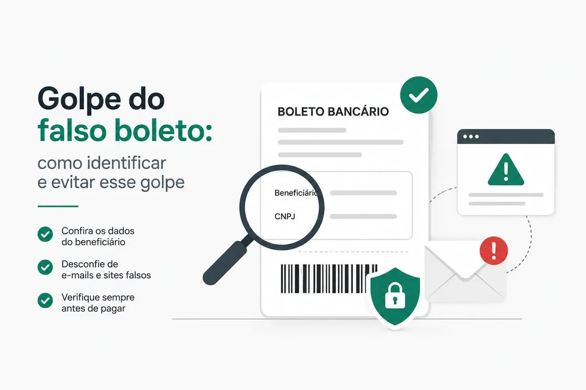 Golpe do falso boleto: como identificar e evitar esse golpe com verificação de beneficiário, código de barras e ícones de segurança