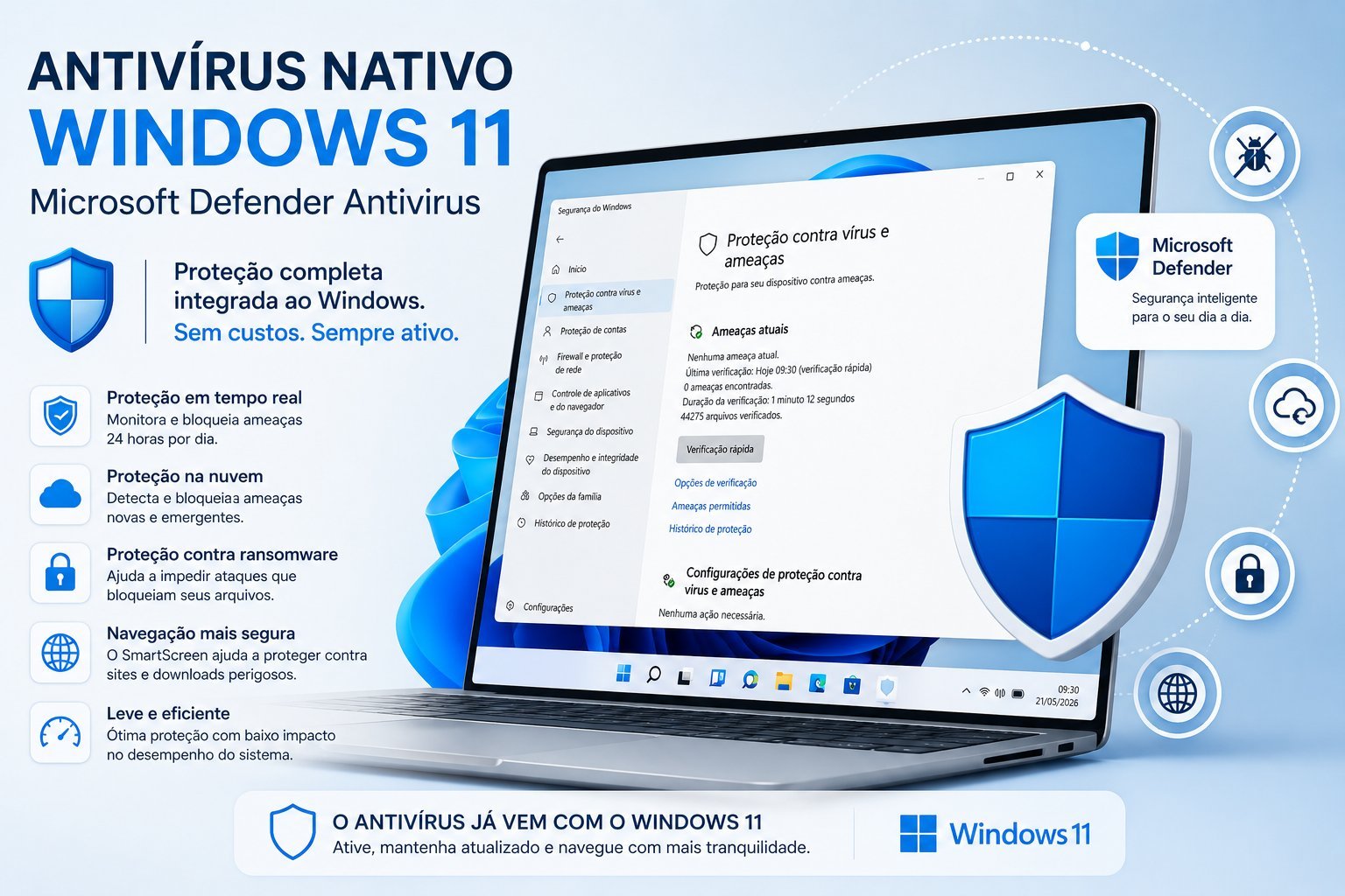 Antivirus nativo de Windows 11: Microsoft Defender Antivirus con protección completa integrada a Windows