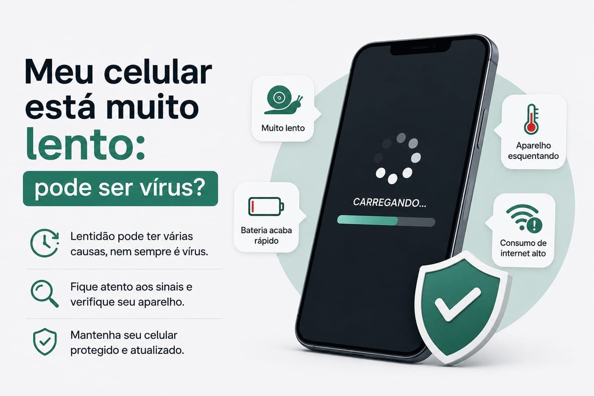 Celular lento - detecção de problemas Ilustração de um smartphone exibindo sinais de lentidão, travamento e problemas de desempenho, com indicadores de processamento lento